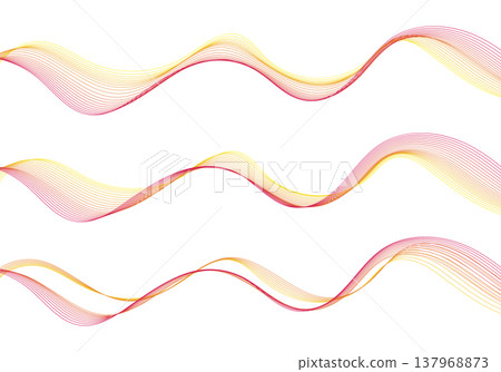 Set of three abstract linear waves in warm red and orange gradients on white background. Eps 10 137968873