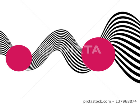 Abstract black and white wave in op art style with bright pink circles on isolated white background. Eps 10 137968874