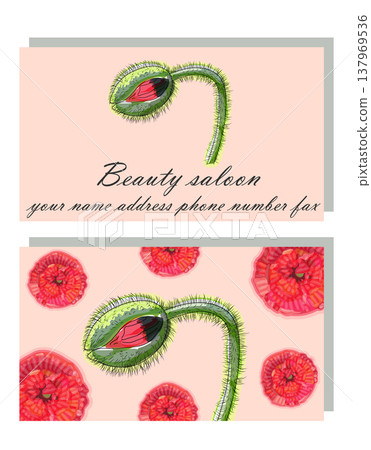Business card for a beauty salon with watercolor poppies, stylish business design 137969536