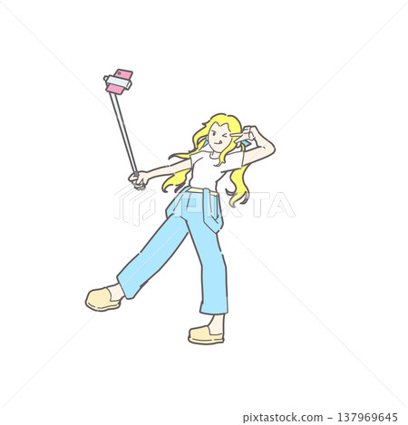 採取自我採取的婦女的例證 137969645