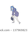 一幅描繪疲憊女子蹲伏的插圖。 137969823