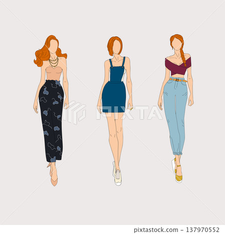 Hand drawn fashion models. Vector illustration concept. Hand drawn fashion models. Vector illustration concept. 137970552