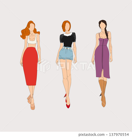 Hand drawn fashion models. Vector illustration concept. Hand drawn fashion models. Vector illustration concept. 137970554
