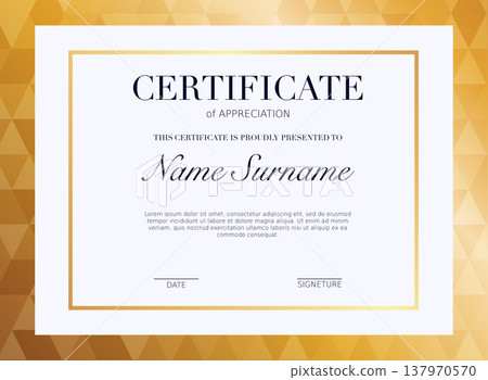 Certificate template with golden decoration element. Design diploma graduation, award. Vector illustration. Certificate template with golden decoration element. Design diploma graduation, award. Vector illustration. 137970570