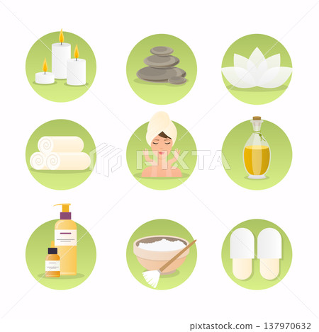 Spa and wellness icon set. Natural cosmetics and health icon. Flat design style modern vector illustration concept. Spa and wellness icon set. Natural cosmetics and health icon. Flat design style modern vector illustration concept. 137970632