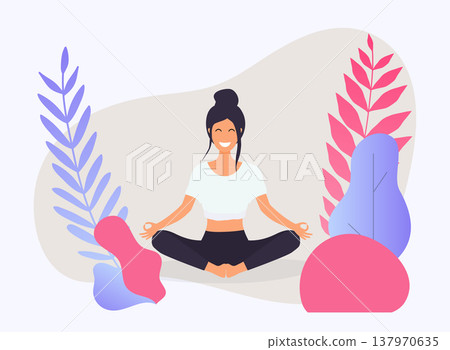 Woman in poses of yoga. Healthy lifestyle. Vector illustration. Woman in poses of yoga. Healthy lifestyle. Vector illustration. 137970635