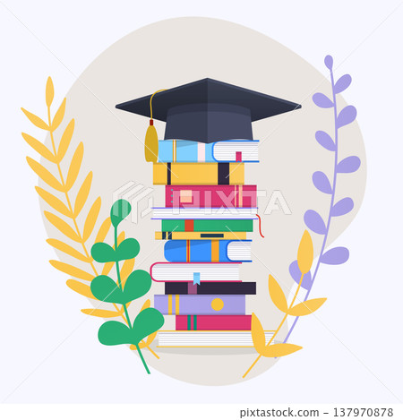 Education infographic with pile of school books. Vector illustration. 137970878