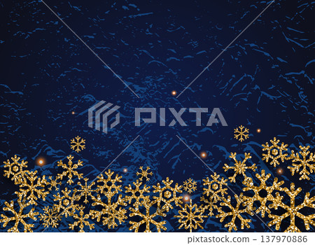 Golden glitter snowflakes on dark background. Can be used for decoration, banners and card. Golden glitter snowflakes on dark background. Can be used for decoration, banners and card. 137970886