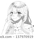 女孩插畫，黑白 137970919