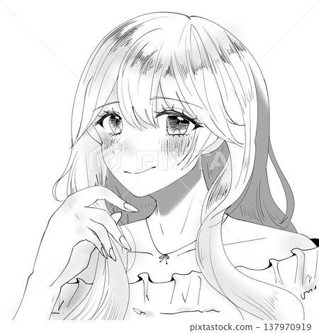女孩插畫，黑白 137970919