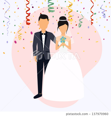 Bride and groom. Wedding design over grey background. Vector illustration. Bride and groom. Wedding design over grey background. Vector illustration. 137970960