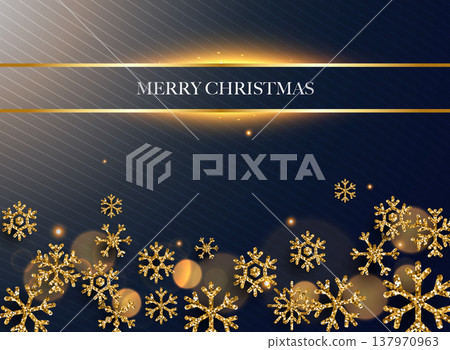 Merry Christmas. Golden glitter snowflakes on dark background. Can be used for decoration, banners and card. Merry Christmas. Golden glitter snowflakes on dark background. Can be used for decoration, banners and card. 137970963