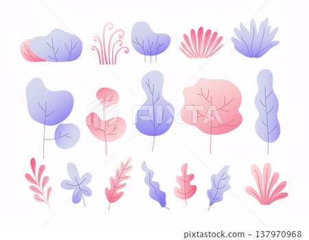 Simple colorful leaves, trees and bushes floral plants. Green concept. Flat vector illustration. Simple colorful leaves, trees and bushes floral plants. Green concept. Flat vector illustration. 137970968