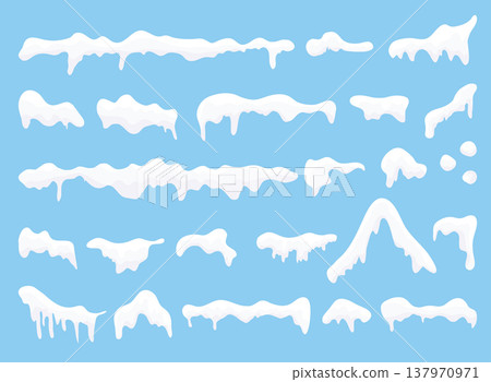 Snow caps, snowballs and snowdrifts set ob blue background. Winter decoration element. Snow caps, snowballs and snowdrifts set ob blue background. Winter decoration element. 137970971