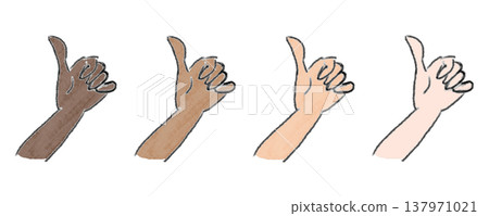 Hand-drawn illustrations of a thumbs-up gesture (set of 4 skin tone variations) Hand-drawn illustrations of a thumbs-up gesture (set of 4 skin tone variations) 137971021