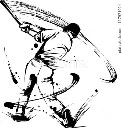 棒球擊球手的水墨畫插圖 137971024