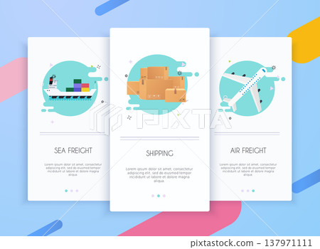 Onboarding screens user interface kit for mobile app templates concept of logistics and delivery. Modern vector illustration walkthrough screens template for mobile apps. 137971111