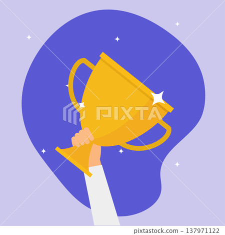Hand holding winner's cups. Symbol of success, winning, championship. Flat design style modern vector illustration concept. Hand holding winner's cups. Symbol of success, winning, championship. Flat design style modern vector illustration concept. 137971122