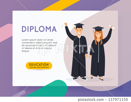 Online education concept. Man and woman graduates. Online tutorial infographic for college research. 137971150
