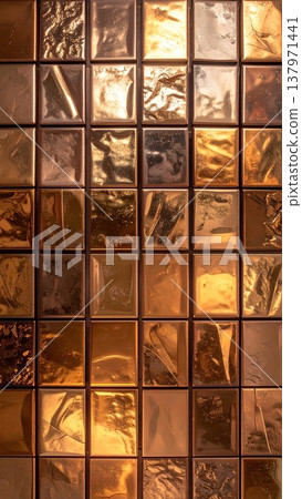 人工智慧圖像：一面由棕色閃亮瓷磚鋪成的牆 137971441