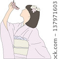 Cherry blossoms and a girl in a kimono 137971603