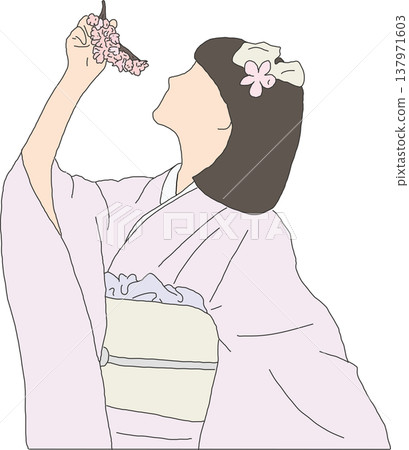 櫻花和穿著和服的女孩 137971603
