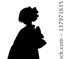 Silhouette of an anime-style illustration of a woman wearing a kimono 137971635