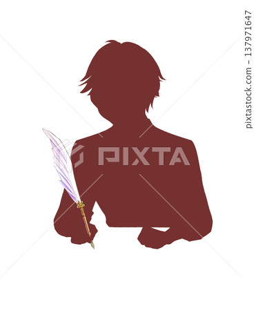 Silhouette of a noble-looking boy holding a quill pen Silhouette of a noble-looking boy holding a quill pen 137971647