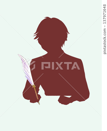 Silhouette of a noble-looking boy holding a quill pen Silhouette of a noble-looking boy holding a quill pen 137971648