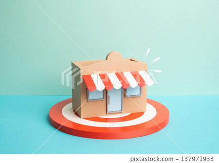 A store is on the target. Target audience and high traffic location. Advertising and marketing strategy. Retail business placed in a prime commercial zone to attract customers and increase sales. A store is on the target. Target audience and high traffic location. Advertising and marketing strategy. Retail business placed in a prime commercial zone to attract customers and increase sales. 137971933