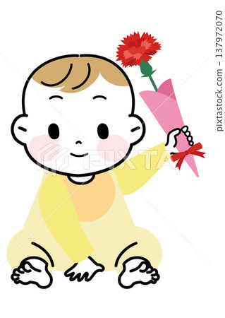 An illustration of a baby giving carnations as a Mother's Day gift. An illustration of a baby giving carnations as a Mother's Day gift. 137972070