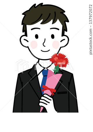 一幅插圖描繪了一位勞工贈送康乃馨作為母親節禮物的情景。 137972072