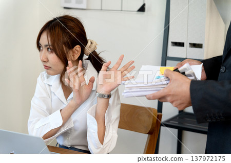 businesswoman Responding to many job rejections a lot of documents businesswoman Responding to many job rejections a lot of documents 137972175