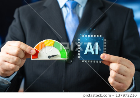 The AI chip demonstrates high efficiency and productivity. Energy saving and next generation microchips. Artificial intelligence drives innovation in semiconductor industry and improves performance 137972210