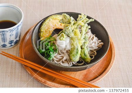 Shinshu soba noodles topped with tempura Shinshu soba noodles topped with tempura 137972455