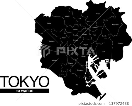 Map of Tokyo's 23 Wards (with ward names in English) 137972488