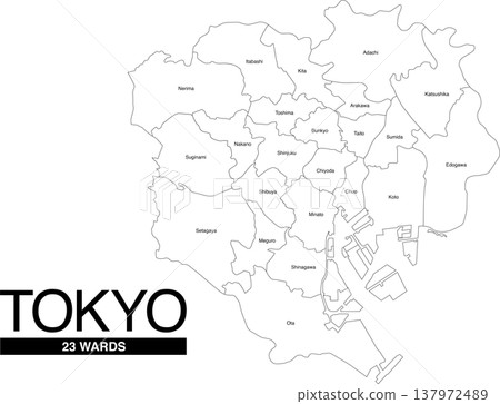 東京23區的空白地圖,附區名(英文) 東京23區的空白地圖,附區名(英文) 137972489