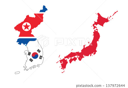 Korea and Japan map and flag, Korea and Japan map and flag, 137972644