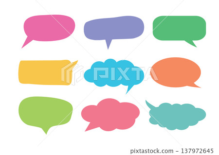 Colorful speech bubble icon set to communication geometric graphic element, Illustrator vector. Colorful speech bubble icon set to communication geometric graphic element, Illustrator vector. 137972645