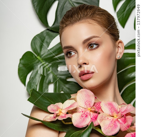 Beautiful and healthy skin of face of young pretty woman Beautiful and healthy skin of face of young pretty woman 137972649
