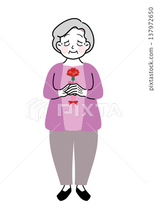 An illustration of a senior woman receiving carnations on Mother's Day. An illustration of a senior woman receiving carnations on Mother's Day. 137972650