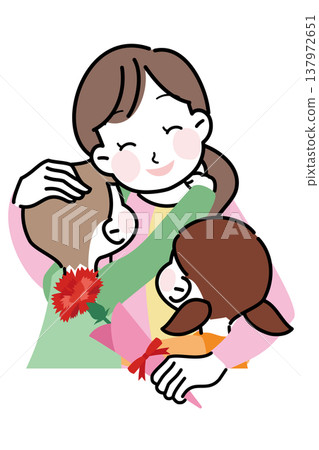 An illustration of a mother receiving carnations from her children on Mother's Day. An illustration of a mother receiving carnations from her children on Mother's Day. 137972651