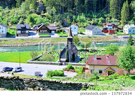 View of Flåm Church from the Flåm Railway window 137972834