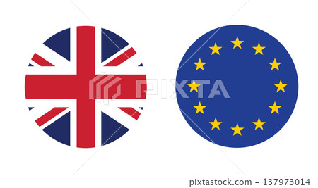 Flag of EU and UK United Kingdom round icon, banner vector illustration.  137973014
