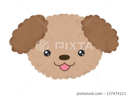 Cute Toy Poodle with watery eyes, open mouth, smiling, happy expression (illustration) Cute Toy Poodle with watery eyes, open mouth, smiling, happy expression (illustration) 137974121