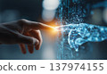 Man Touching Glowing AI Holographic Hand Future Technology Concept 137974155
