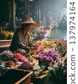 Authentic Thai Floating Market Vendor Selling Flowers on Boat 137974164