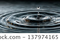 Water Drop Falling into Calm Dark Surface with Perfect Circular Ripples 137974165