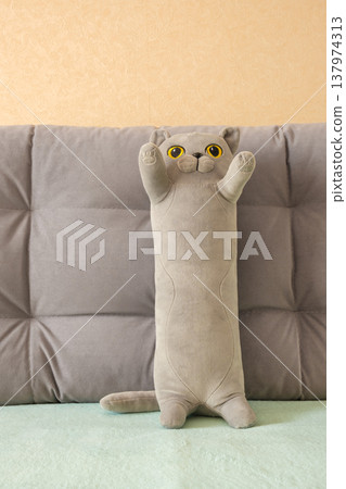 stuffed cat on the couch stuffed cat on the couch 137974313