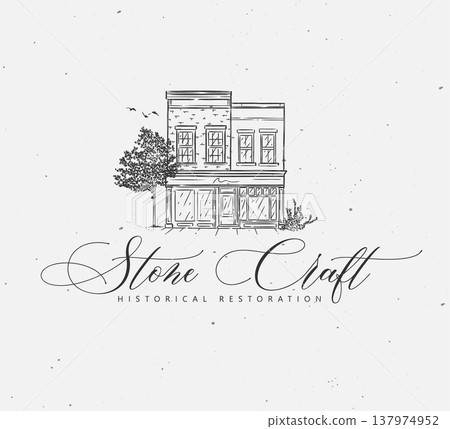 Vintage house label with text stone craft historical restoration black Vintage house label with text stone craft historical restoration black 137974952